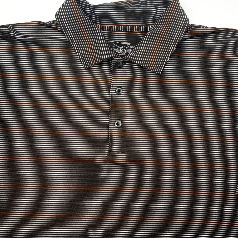 Straight Down Polo Shirt Mens‎ Large Black Striped Performance Short Sleeve Golf